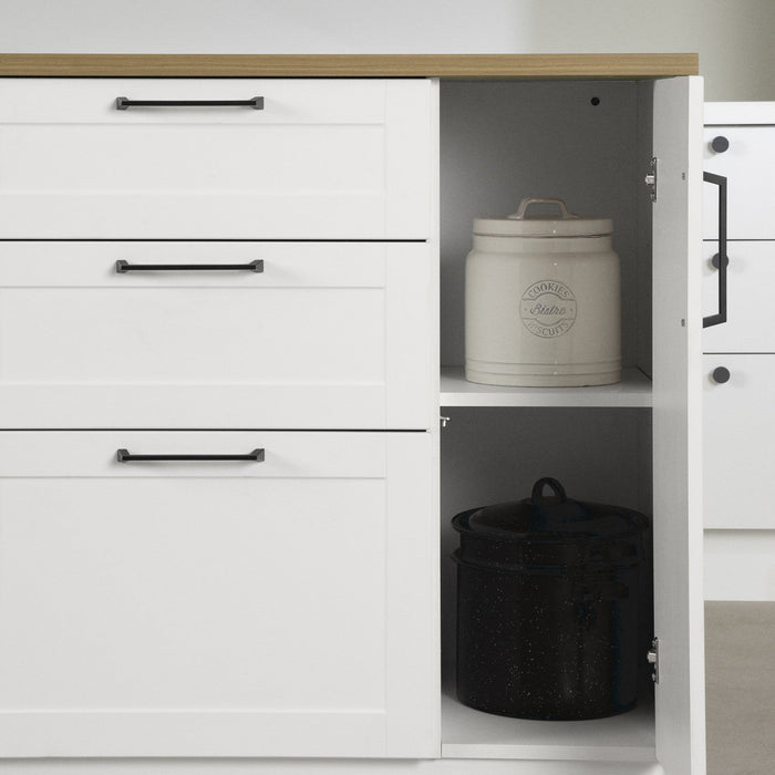 Toscano 3-Drawer Kitchen Island with Door - White & Maple Nutmeg