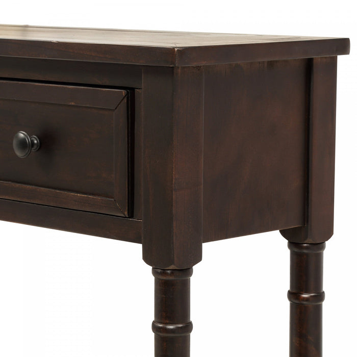Phyllis Solid Wood Console Table With Drawers And Bottom Shelf - Espresso 