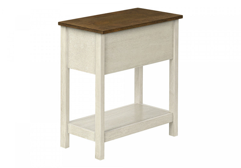 Accent Side End Table 2-Tier Narrow Bedroom Storage Drawer Antique White Brown Veneer Transitional
