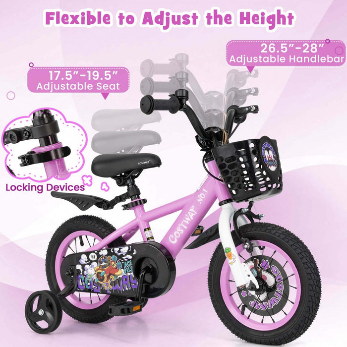 Costway 12" Kid's Bike For 3-4 With Height-adjustable Handlebar & Saddle Handbrake Purple
