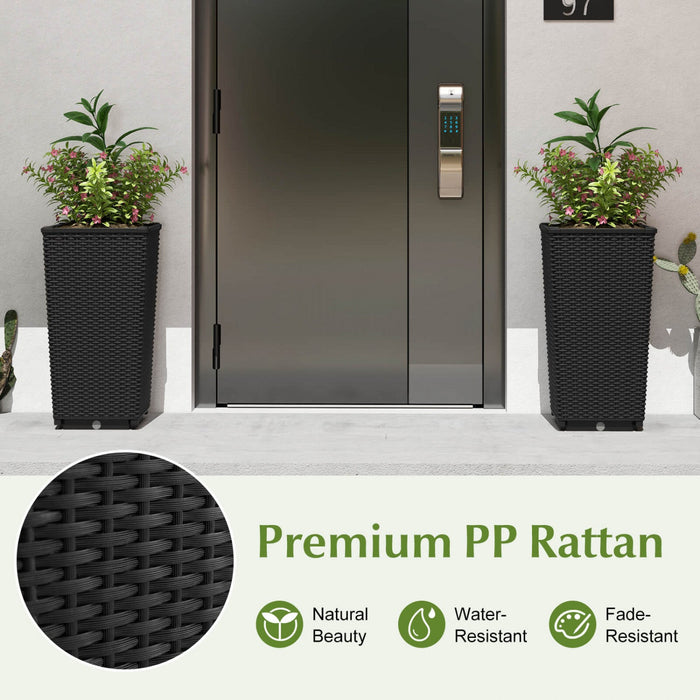Costway 23" Tall Planters Set Of 2 Rattan Wicker Plant Pot Self-watering Tree Pot Black
