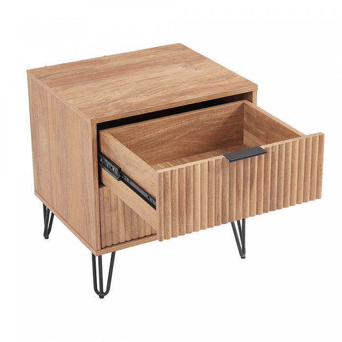 Dumbo Modern 20\" Fluted Nightstand in Golden Brown (2-Drawer) - Set of 2 