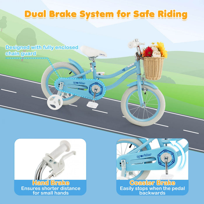 Prorider 14" Kid's Bike With Training Wheels Adjustable Handlebar Seat Handbrake Blue