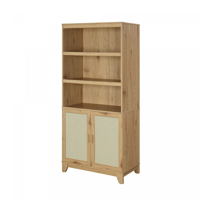 Sheridan Mid-Century Modern 31\" Bookcase Cabinet in Natural (7-Shelf) - Set of 2 