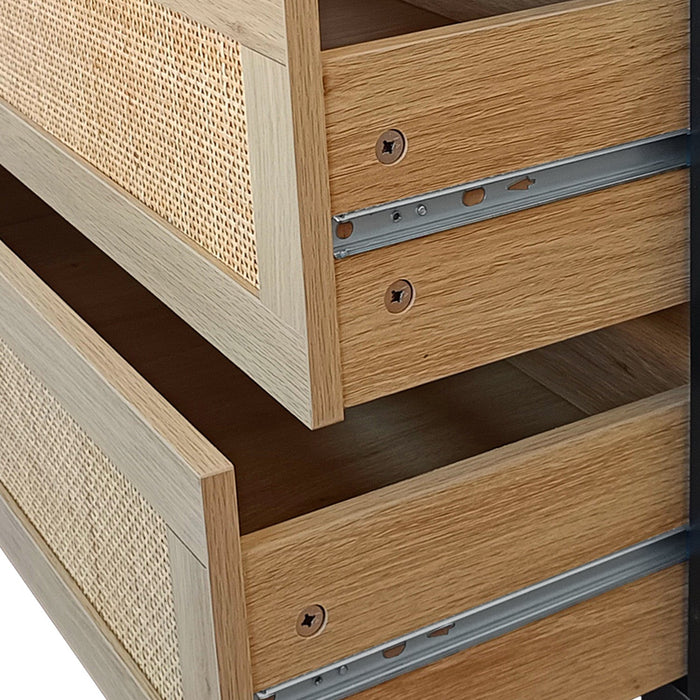 51.18\" Mila Modern 6 Drawer Rattan Storage Cabinet with Engineered Wood Frame - Natural 
