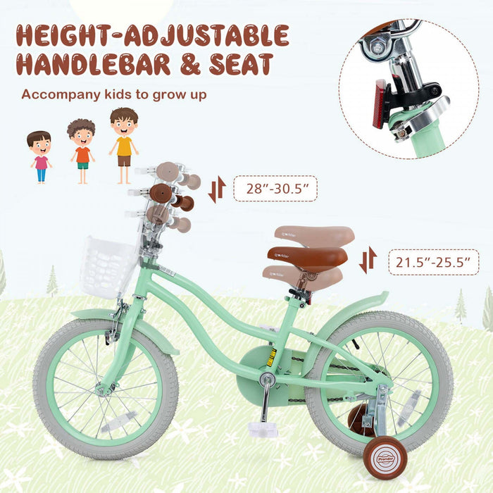 Prorider 16" Kids Bike Toddler Adjustable Bicycle With Training Wheel For 4-7 Years Old Girl Green
