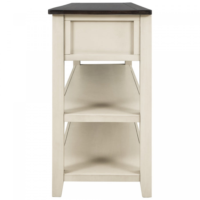 Wendy Solid Wood Console Table With 3 Drawers And 2 Open Shelves,beige Accent Cabinet 