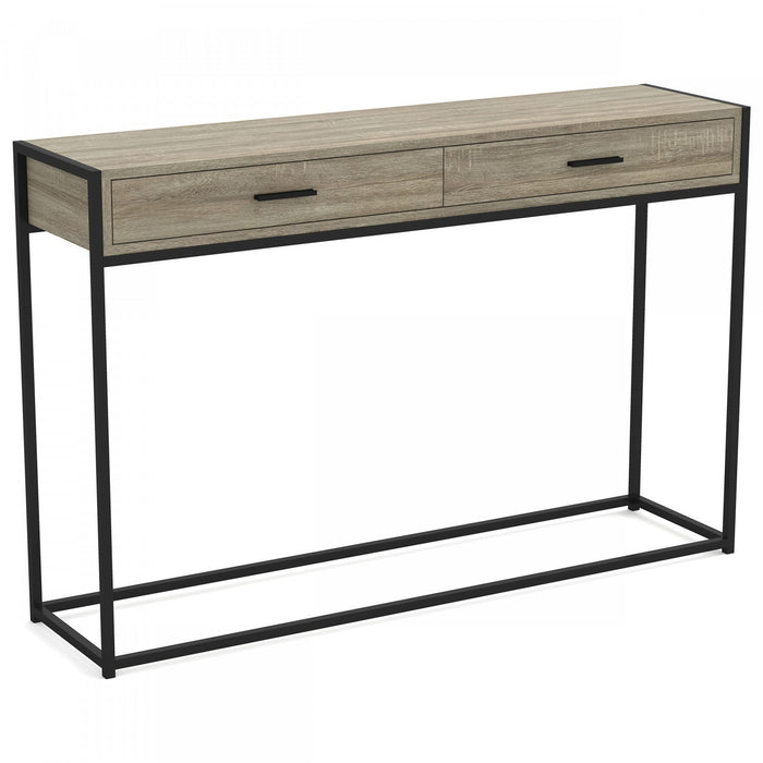 48” Modern Console Table With 2 Drawers - Dark Taupe With Black Metal 