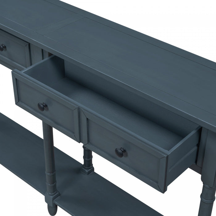 Phyllis Solid Wood Console Table With Drawers And Bottom Shelf - Antique Navy 