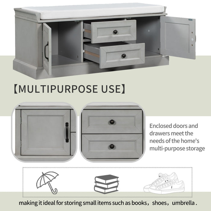 Boyce Solid Wood Storage Bench With 4-door Shoe Cabinet With Cushion -Grey 