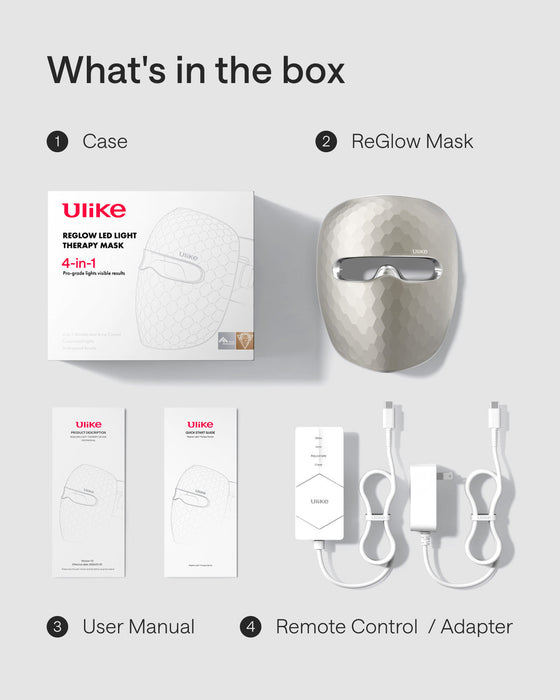 Ulike ReGlow 4-in-1 LED Light Therapy Face Mask - Red Light Anti-Aging & Acne Treatment - Gold