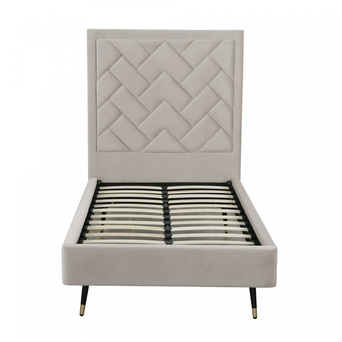 Crosby Modern Upholstered Velvet Twin Bed in Greige 