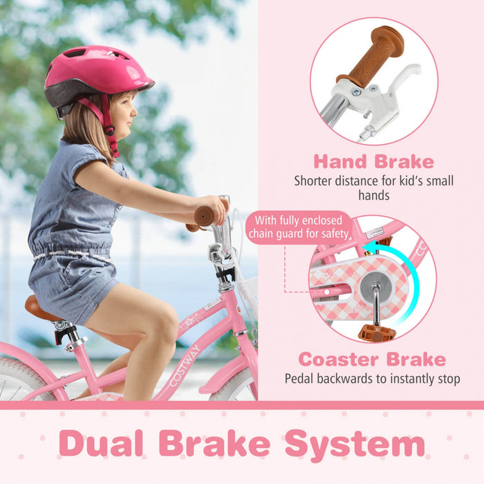 Costway 16" Kids Bike Toddler Adjustable Bicycle With Training Wheel For 4-7 Years Old Girl Pink