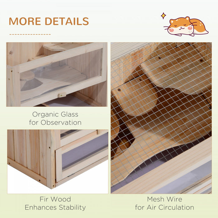Pawhut Wooden Hamster Cage Guinea Pig Chinchilla Pet House 2 Levels Small Animals Habitat Home W/ Op