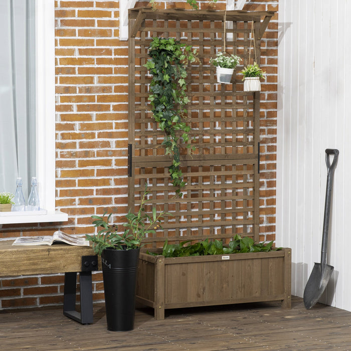 Outsunny Raised Garden Bed, Wood Planter With Trellis For Vine Climbing, Privacy Screen Planter Box 