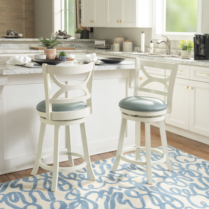 Sawyer Faux Leather Counter-Height Stool - Cream and Blue