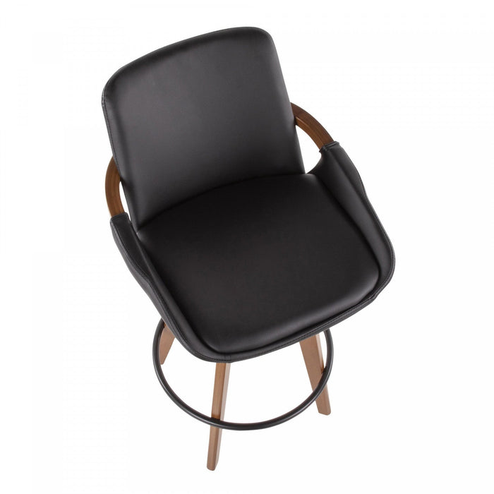 LumiSource Cosmo Faux Leather Mid-Century Modern Counter-Height Stool - Walnut/Black