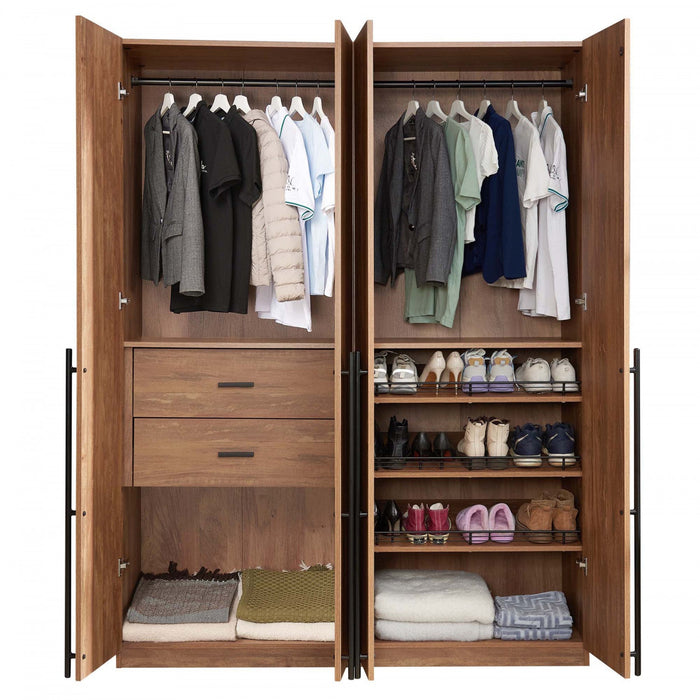Lee Modern 2-Piece Wardrobe Closet in Golden Brown Armoire 