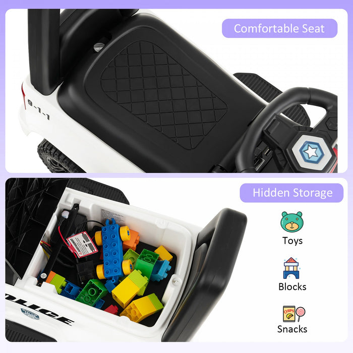2-in-1 6v Kids Ride On Police Car Toddler Push Car W/ Megaphone & Siren White