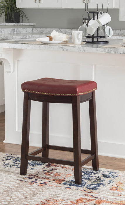 Claridge Faux Leather Backless Counter-Height Stool - Red