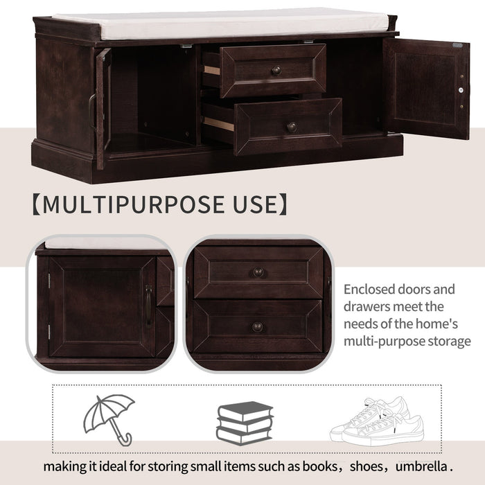 Boyce Solid Wood Storage Bench With 4-door Shoe Cabinet With Cushion -Espresso 