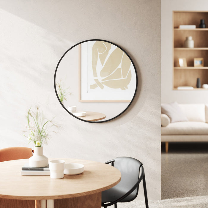 Umbra Hub Decorative Round 37\" x 37\" Wall Mirror - Black