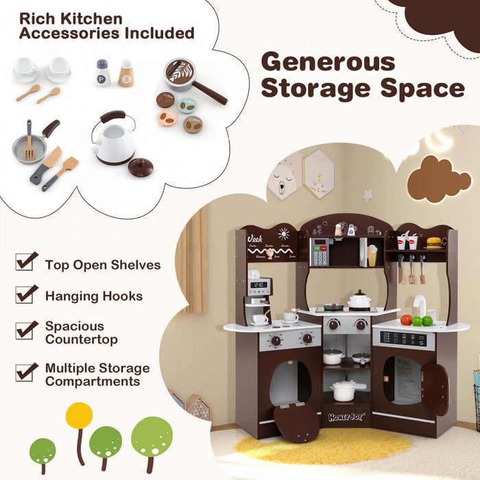 Honeyjoy Corner Kitchen Playset With Coffee Machine Oven Microwave Washing Machine Brown
