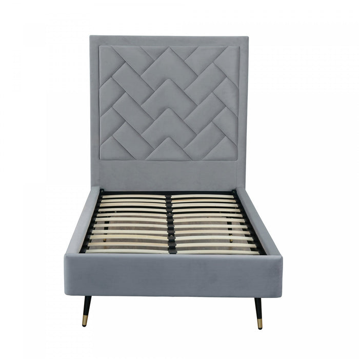 Crosby Modern Upholstered Velvet Twin Bed in Gray 