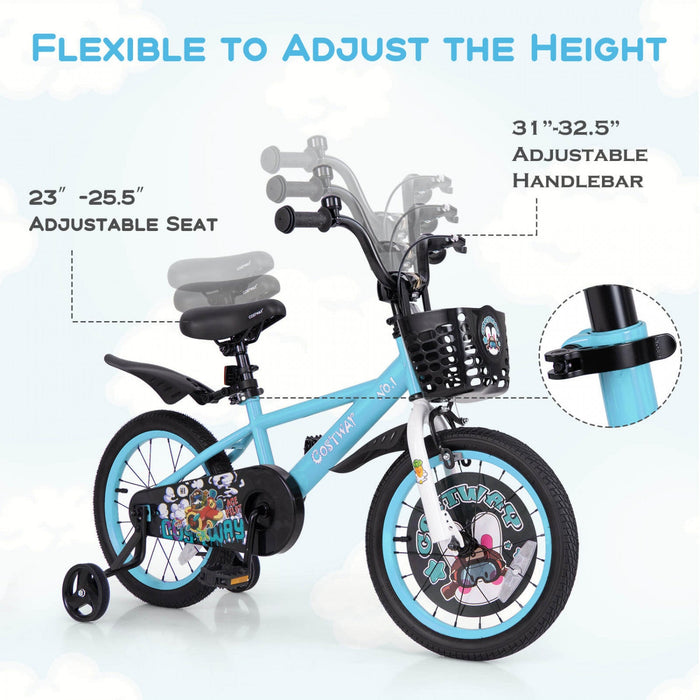 16" Kid's Bike For 4-7 With Height-adjustable Handlebar & Saddle Handbrake Blue
