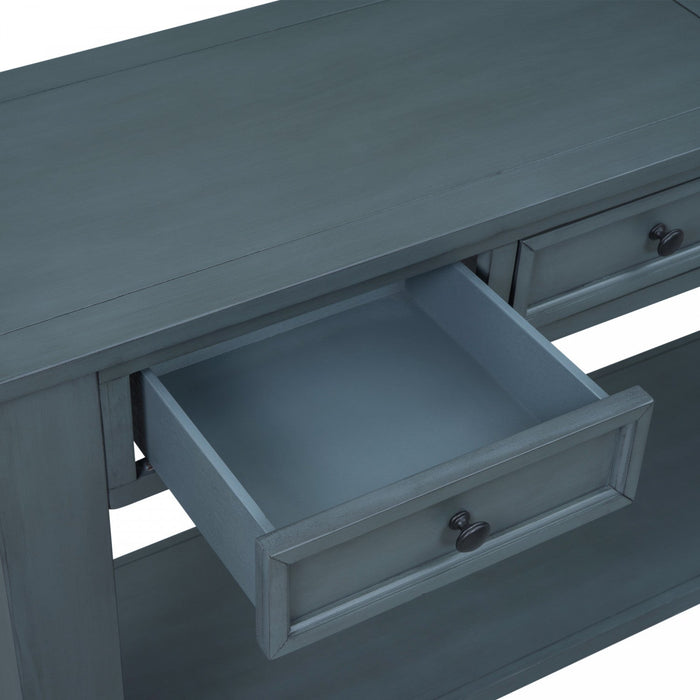 Gracie Solid Wood Console Table With Drawers And Shelf - Navy 