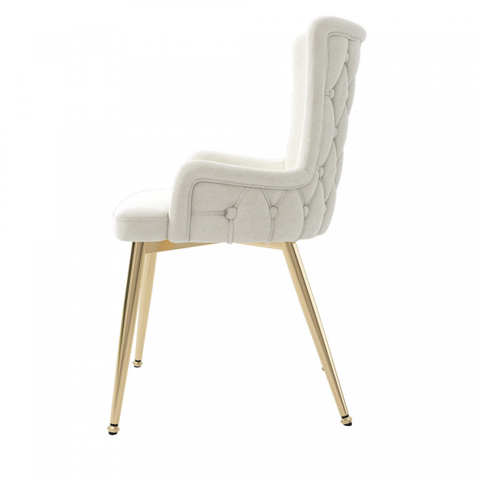 Luna Velvet Dining Chairs with Tufted Upholstered and Gold Metal Legs Set of 2, Beige  