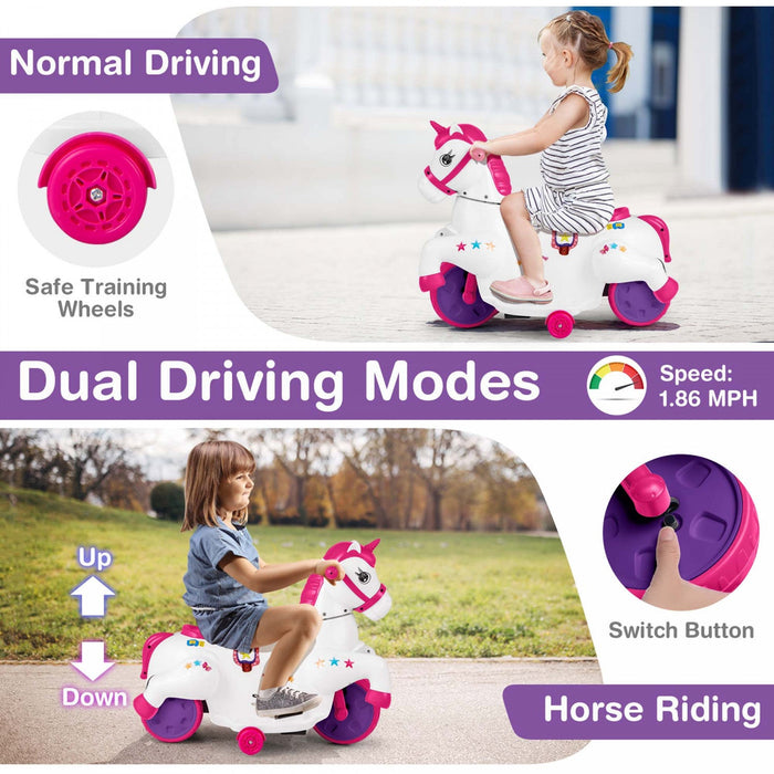 Costway 12v Kids Ride On Unicorn Toy With Training Wheels Music One-button Start Horse Toy Red