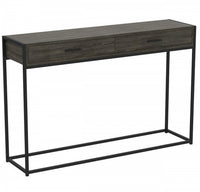 48” Modern Console Table With 2 Drawers - Dark Grey Wood With Black Metal 