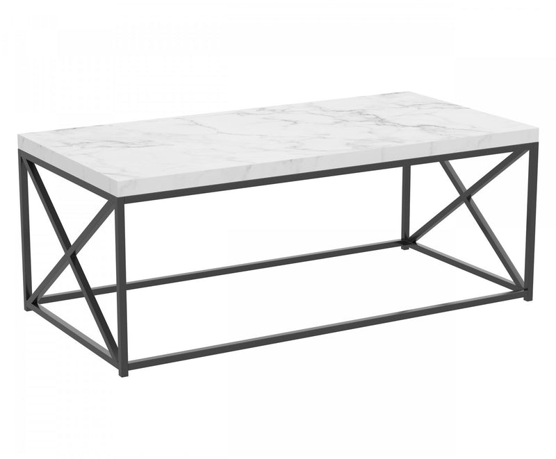 44\" Coffee Table Marble With Black Metal 