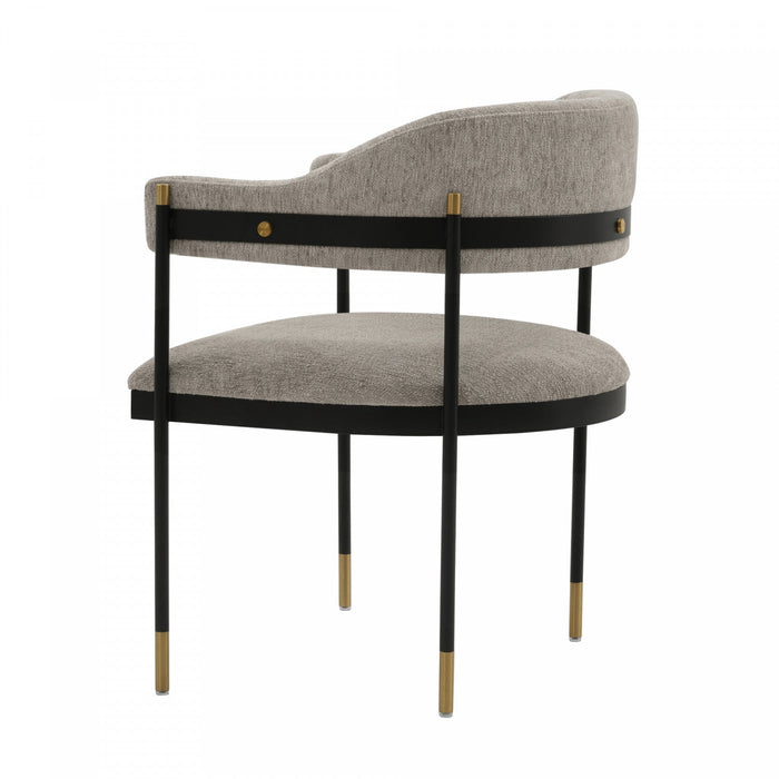 Lia Modern Metal Chenille Armchair in Stone - Set of 2 Dining Chair 