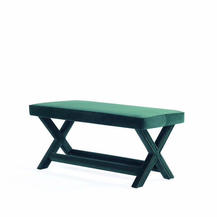Abigail Mid-Century Modern Upholstered Velvet Accent Bench in Forest Green 