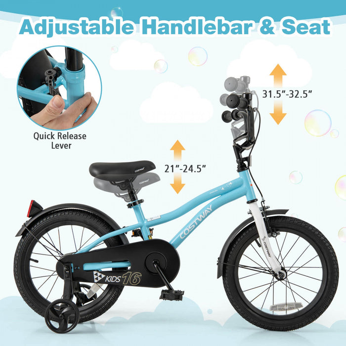Costway 16" Kids Bike For 4-7 Years Old Boys & Girls With Adjustable Seat Handbrake Reflectors Blue