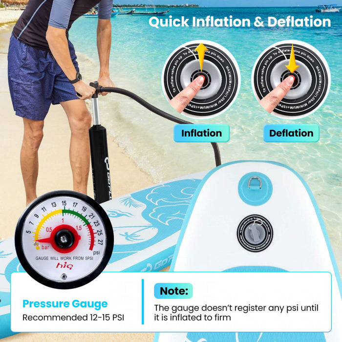 Goplus Large Inflatable Sup Board, Portable Paddle Board With 5d Rings Stand Up Paddle Board For Youth & Adult Turquoise