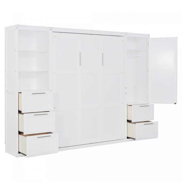 Angela Engineered Wood Murphy Wall Bed With Drawers And Shelves, Queen Size - White 
