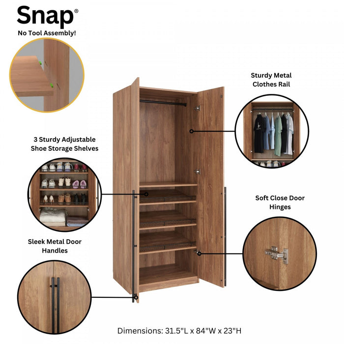 Lee Modern 2-Piece Wardrobe Closet in Golden Brown Armoire 