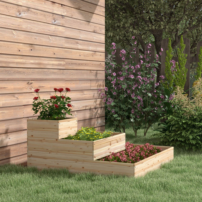 Outsunny 3-tier Wooden Raised Garden Bed Kit With Non-woven Fabric Liner, Outdoor Elevated Planter B