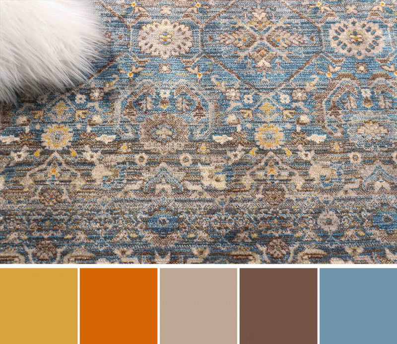 Gianna Traditional 5'0\" x 5'0\" Area Rug in Blue Indoor Area Rug 