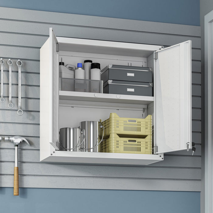 Fortress Modern 30\" Floating Garage Cabinet in White - Set of 2 Garage Storage 