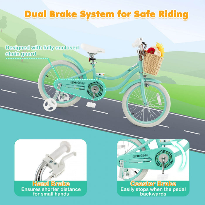 Costway 18" Kid's Bike With Training Wheels Adjustable Handlebar Seat Handbrake Green