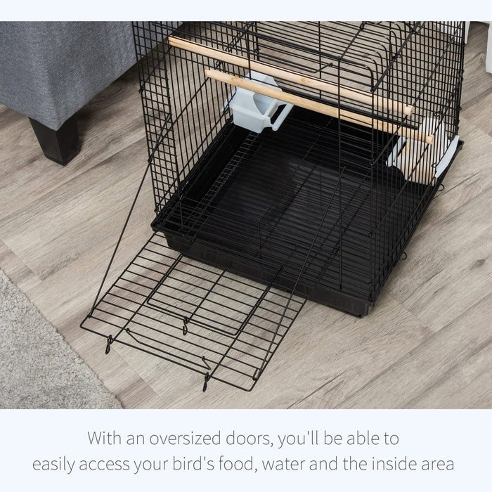 Pawhut 23\" Bird Cage Flight Parrot House Cockatiels Playpen With Open Play Top And Feeding Bowl Perc
