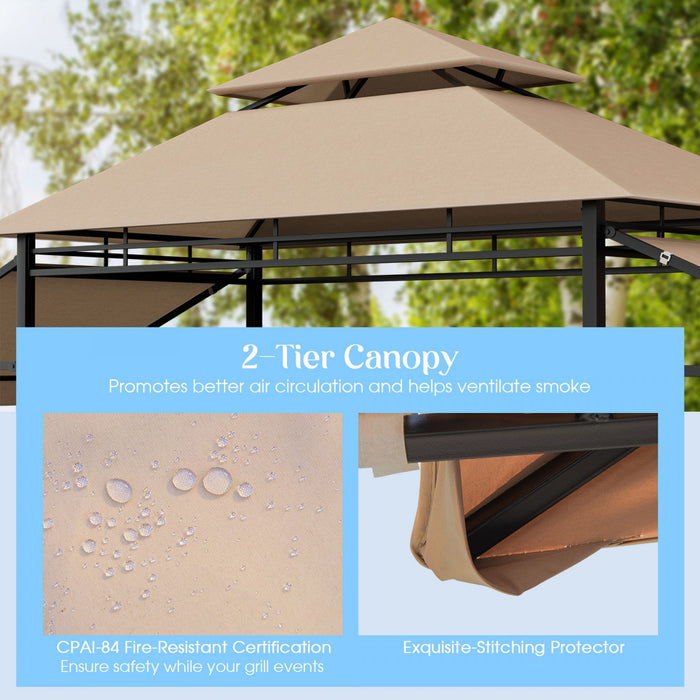 13.5' X 4' Patio Bbq Grill Gazebo Side Awnings Shelves 2-tier Canopy Outdoor