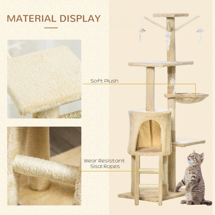 Pawhut 52\" Multi-level Cat Tree Kitten Playhouse Kitty Activity Center Scratching Post Rest Condo Wi
