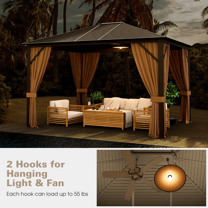 Costway 12' X 10' Patio Hardtop Gazebo W/ Galvanized Steel Top Aluminum Frame Outdoor