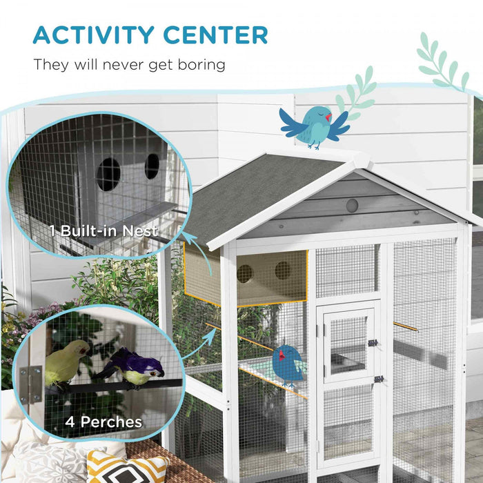 Pawhut 65\" Bird Cage Large Wooden Aviary For Canary With Standing Pole Nest Slide-out Tray, For Indo