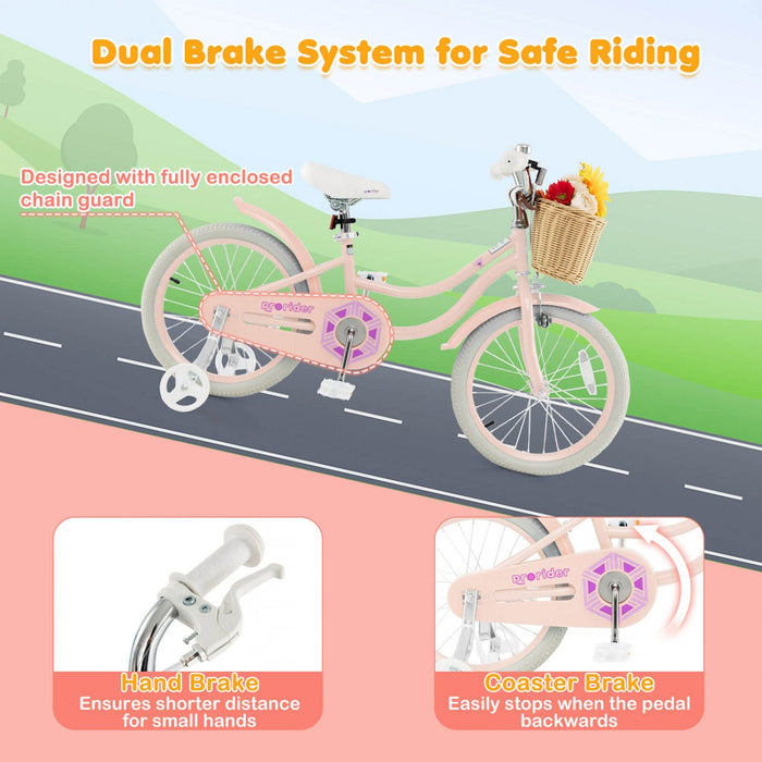 Costway 18" Kid's Bike With Training Wheels Adjustable Handlebar Seat Handbrake Pink